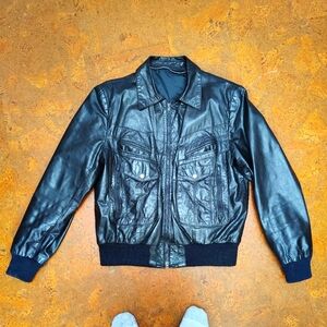 Men's Black Leather Bomber Jacket